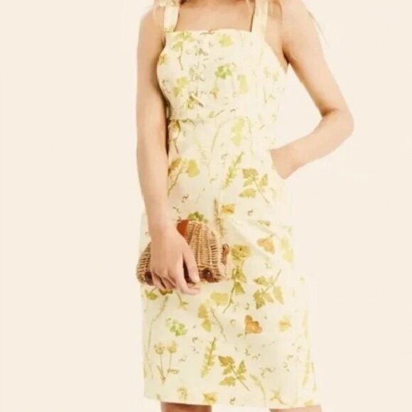 INC International Concepts Denim Column Dress w/Pockets Pale Yellow Floral Sz 14 - Picture 12 of 12